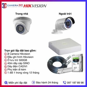 Trọn bộ 2 Camera HIKVISION FULL HD 2MP + ổ cứng lưu trữ