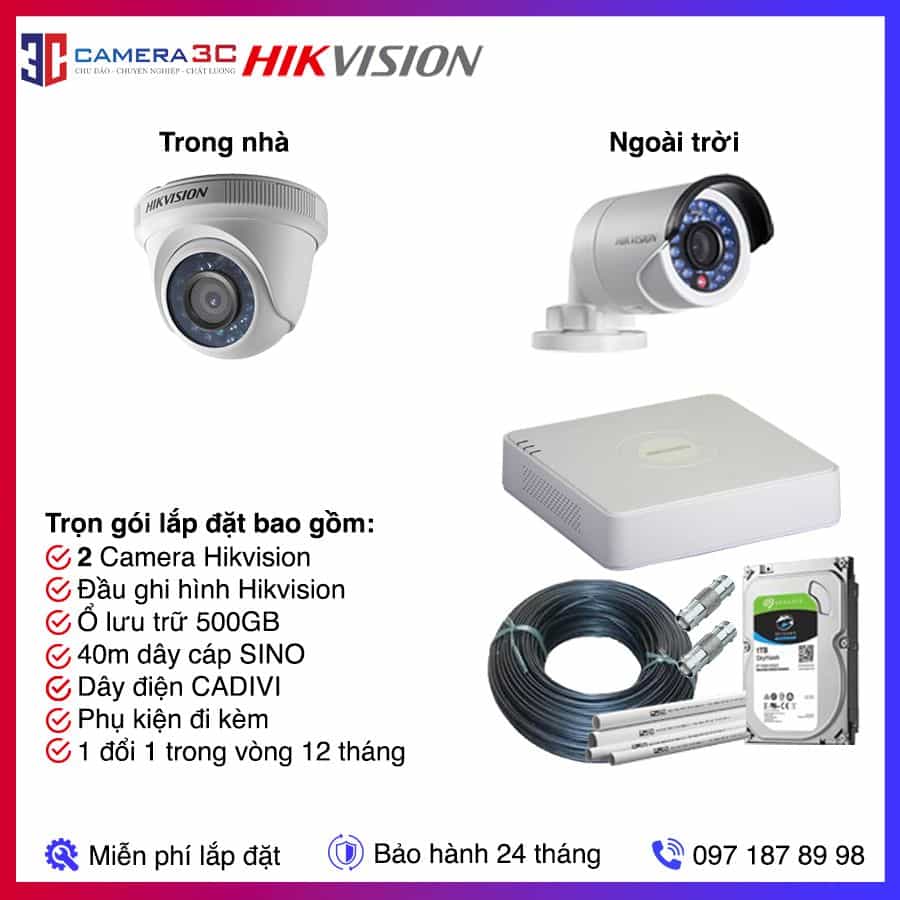 Trọn bộ 2 Camera HIKVISION FULL HD 2MP + ổ cứng lưu trữ